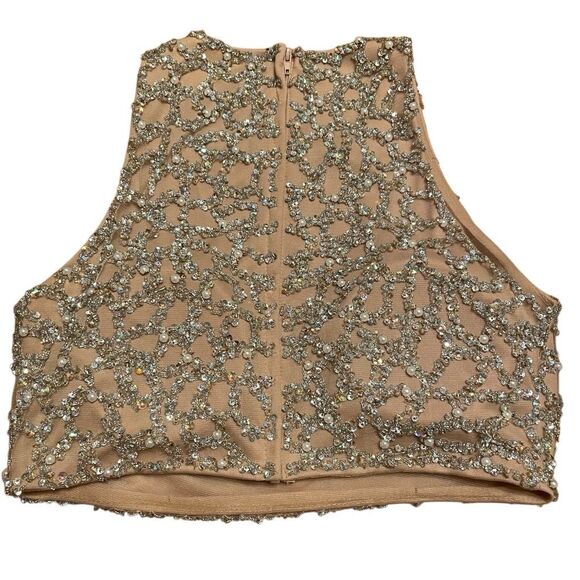 Glamour by Terani Couture Womens Nude Beaded Crop Top 4 Formal Sleeveless Glam - Picture 2 of 5